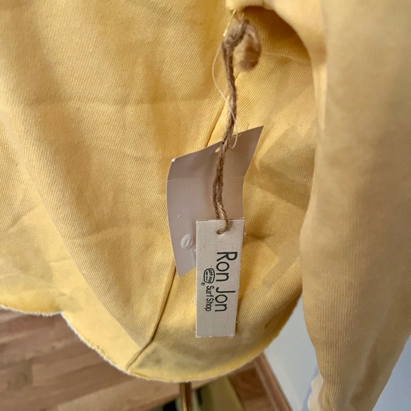 NWT Ron Jon Bright Yellow distressed cropped hoodie, size XS - Picture 3 of 6